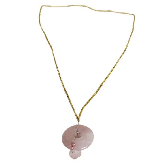 14K Gold Plated Quartz Donut Medallion Necklace Worry Stone Heart Chakra - Picture 6 of 6